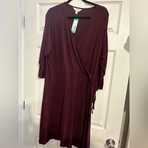 Maroon knit mid sleeve midi dress